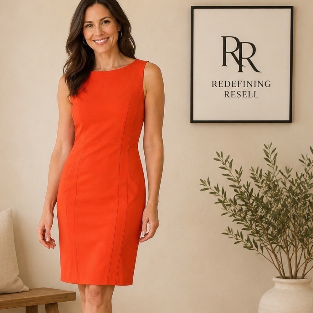 Calvin Klein Womens Orange Sleeveless Sheath Dress Size 8 Career Business Casual